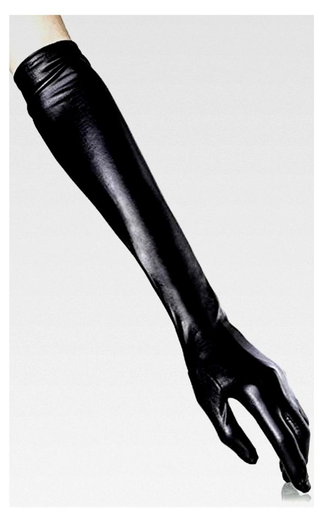 Lange Wetlook-Handschuhe - 48 cm - Damen - Schwarz