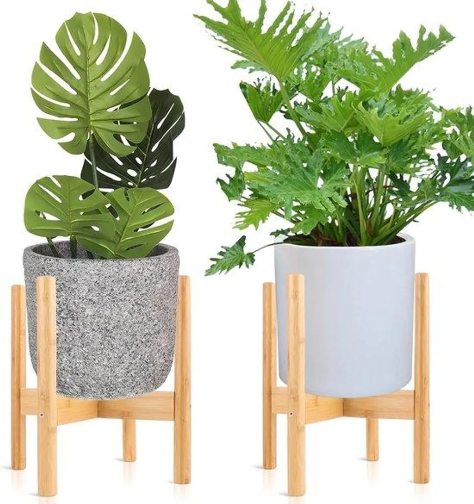 Support de plante en bois de bambou ajustable pour pots de fleurs