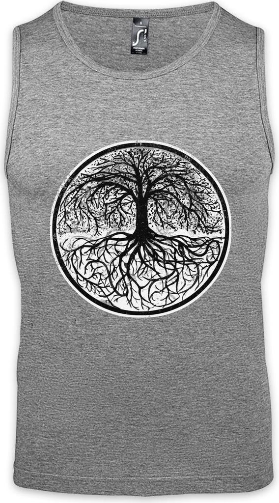 Urban Backwoods Yggdrasil Tree Logo II Black & White, Ärmelloses T-Shirt, Farbe: Hellgrau, Größe: L