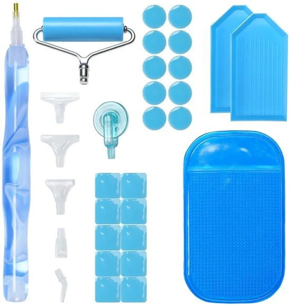 Kit Diamond Painting avec Rouleau Bleu 5D et Accessoires Nail Art