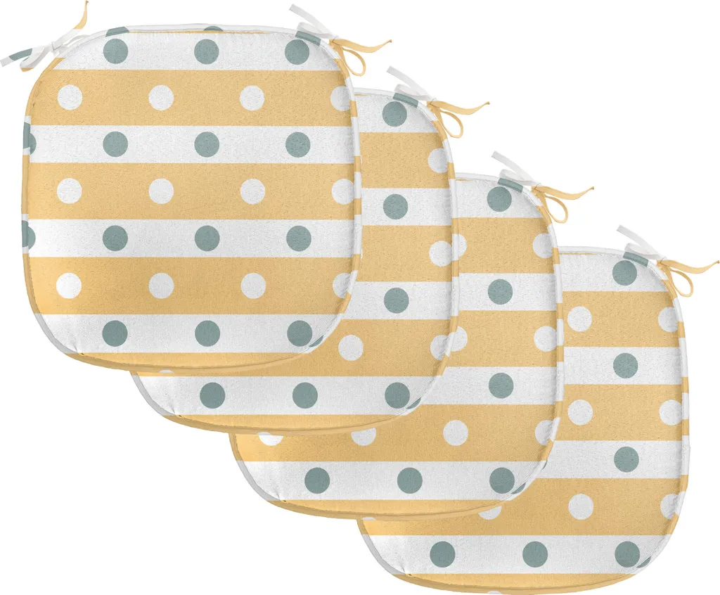 ABAKUHAUS Rivestimento giallo e bianco per sedie da sala da pranzo, Stripes Dots, cuscino decorativo impermeabile con cinturini per sedie da cucina, 40 cm x 40 cm, confezione da 4, mandorla e albicocca verde - 1
