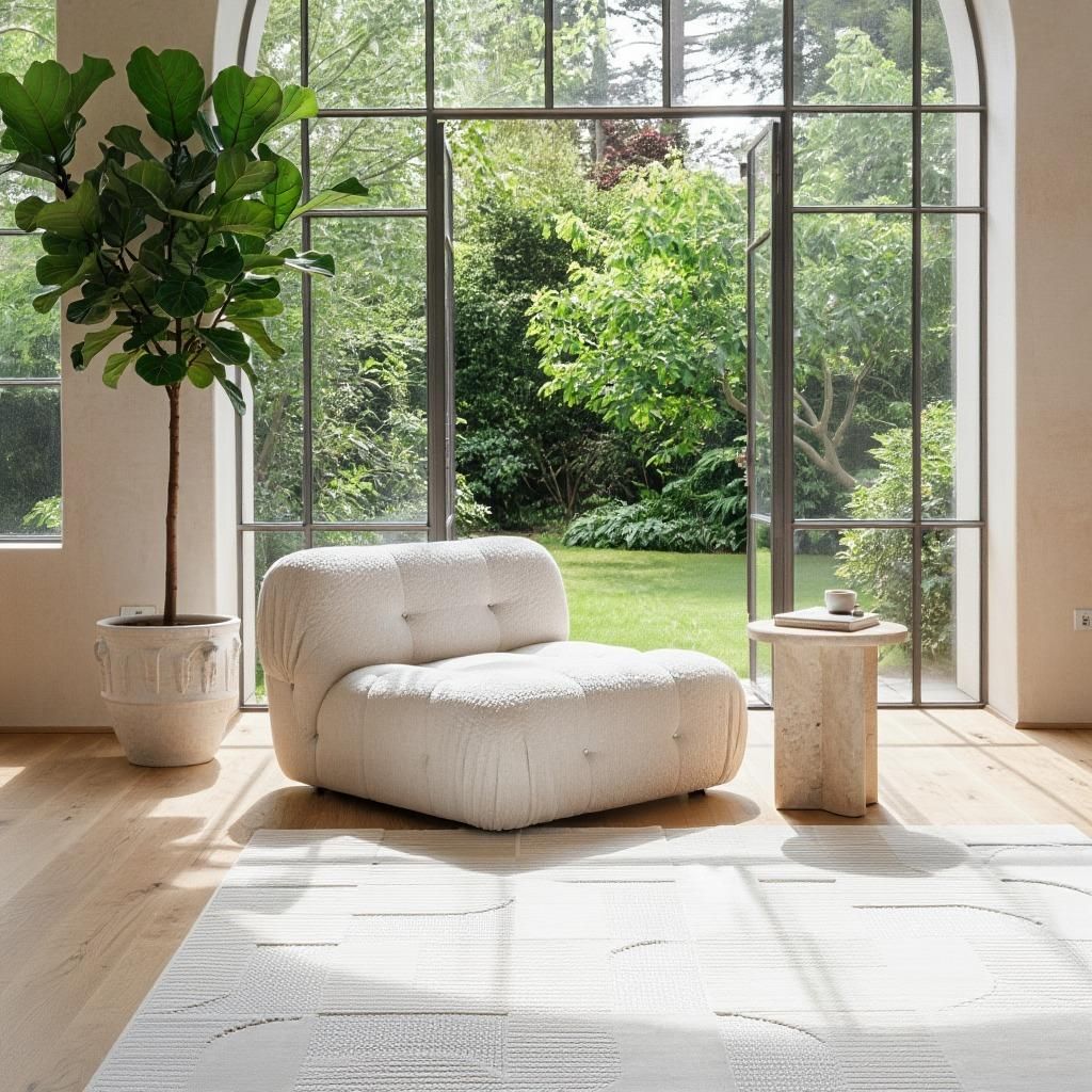 Outdoor Teppich 3D-Effekt Wetterfest Waschbar Strapazierfähig | Creme 120x170 cm Balkon Terrasse Fußbodenheizung | ORTLER – Kadima Design