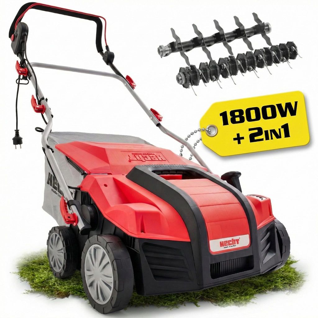 HECHT Vertikutierer Elektro 1848 | 2in1 Rasenlüfter | 38 cm Arbeitsbreite | 1800 W | 55 L Fangkorb