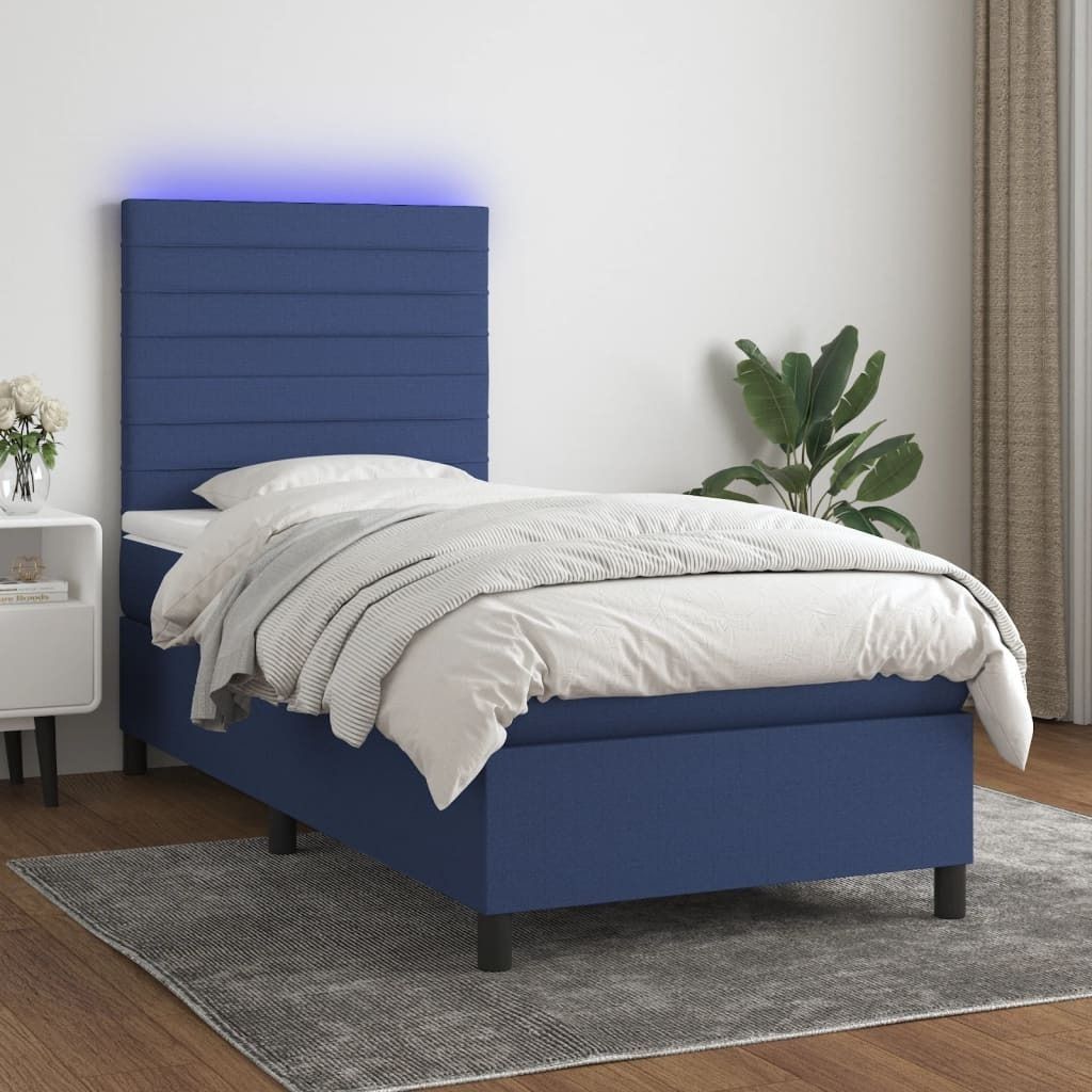 Cloris Designermöbel Boxspringbett mit Matratze & LED Blau 100x200 cm Stoff 2024 Neu