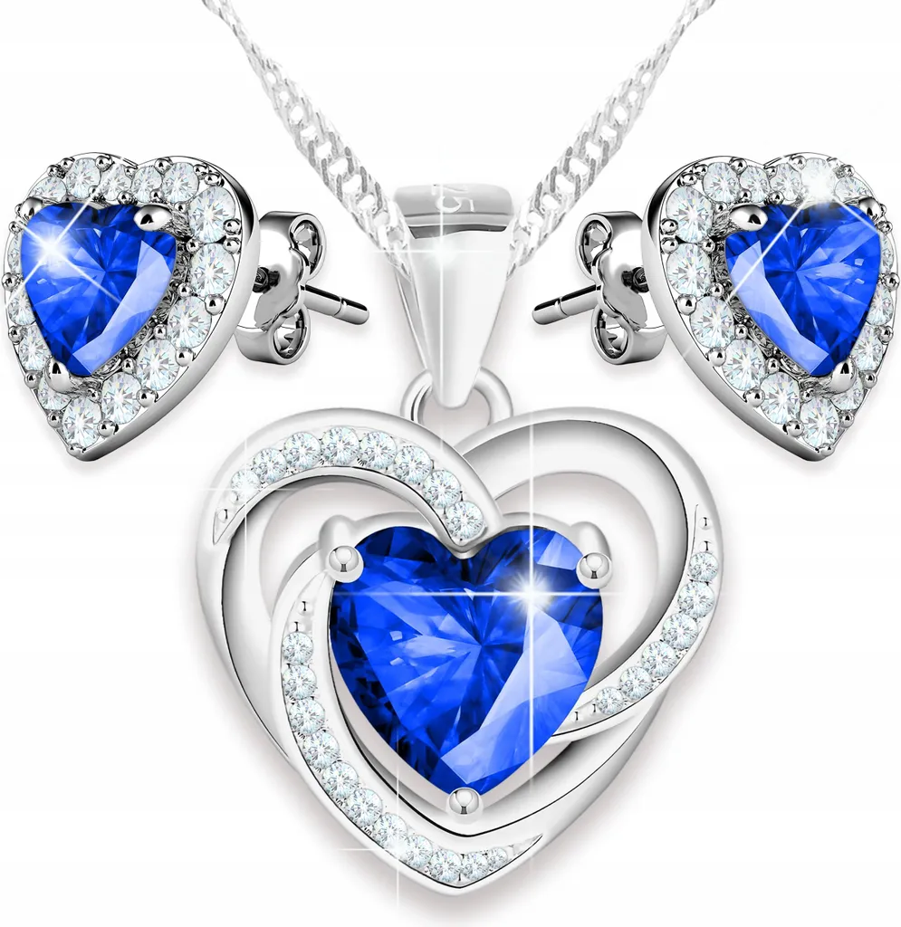 Set Collana Orecchini Cuore Zircone Blu Argento 925 | Gioielli Donna