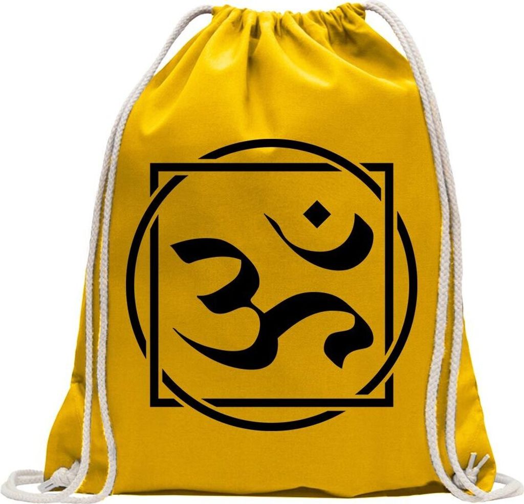 Kiwistar - Turnbeutel - gelb - Om Zeichen - Fun Rucksack Sport Beutel Gymsack Baumwolle mit Ziehgurt