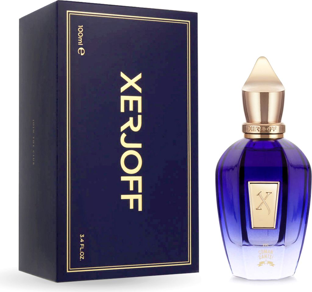 A perfume bottle and its box are displayed side-by-side against a white background.