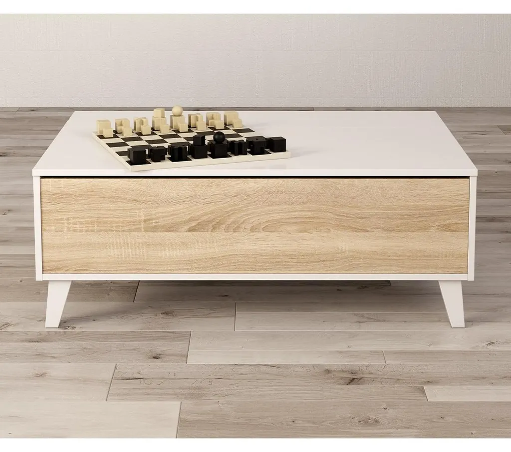Table basse relevable grise et chêne 100 cm Zaiken Plus avec coffre de rangement - 6
