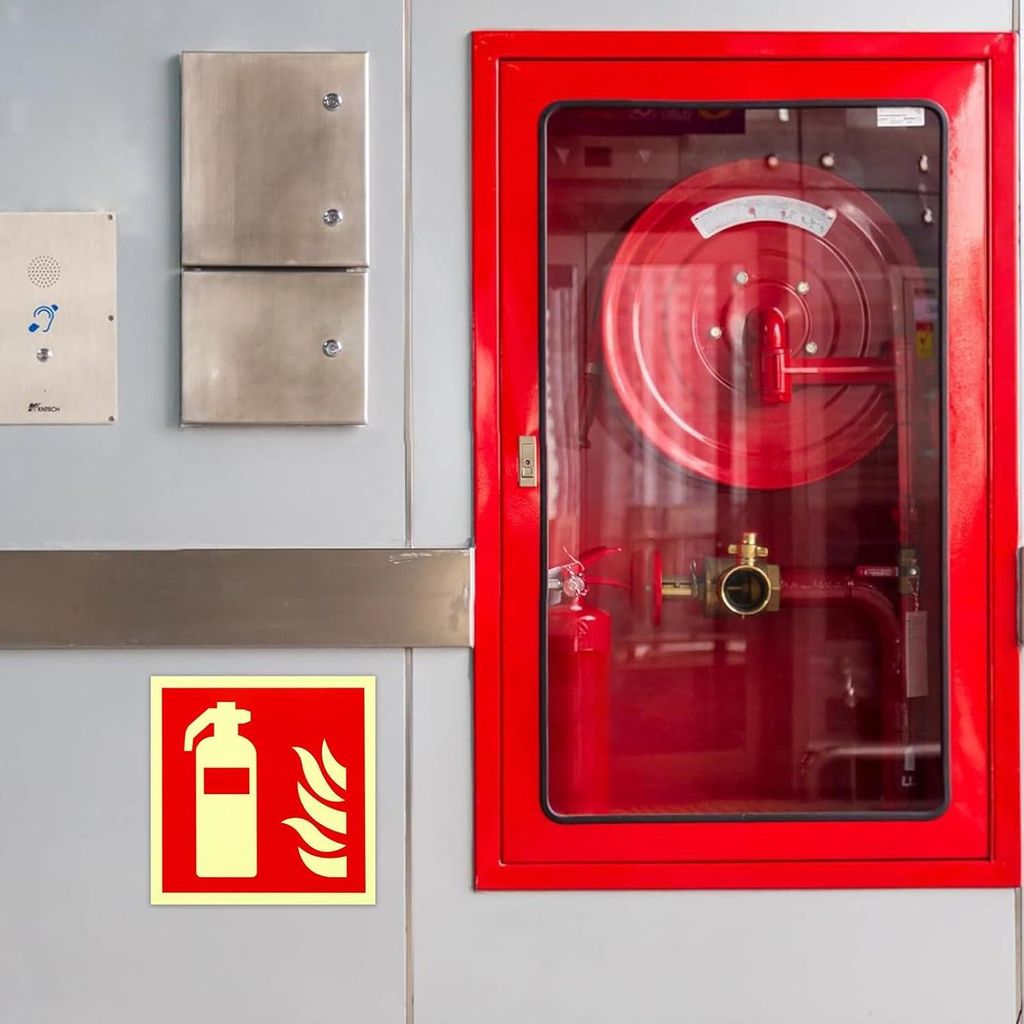 Feuerlöscher-Schilder - 6 Stück - 15 x 15 cm - PVC - leuchtend - selbstklebend - Brandschutzschild - Aufkleber - Sicherheitsmarkierung - Brandsch...