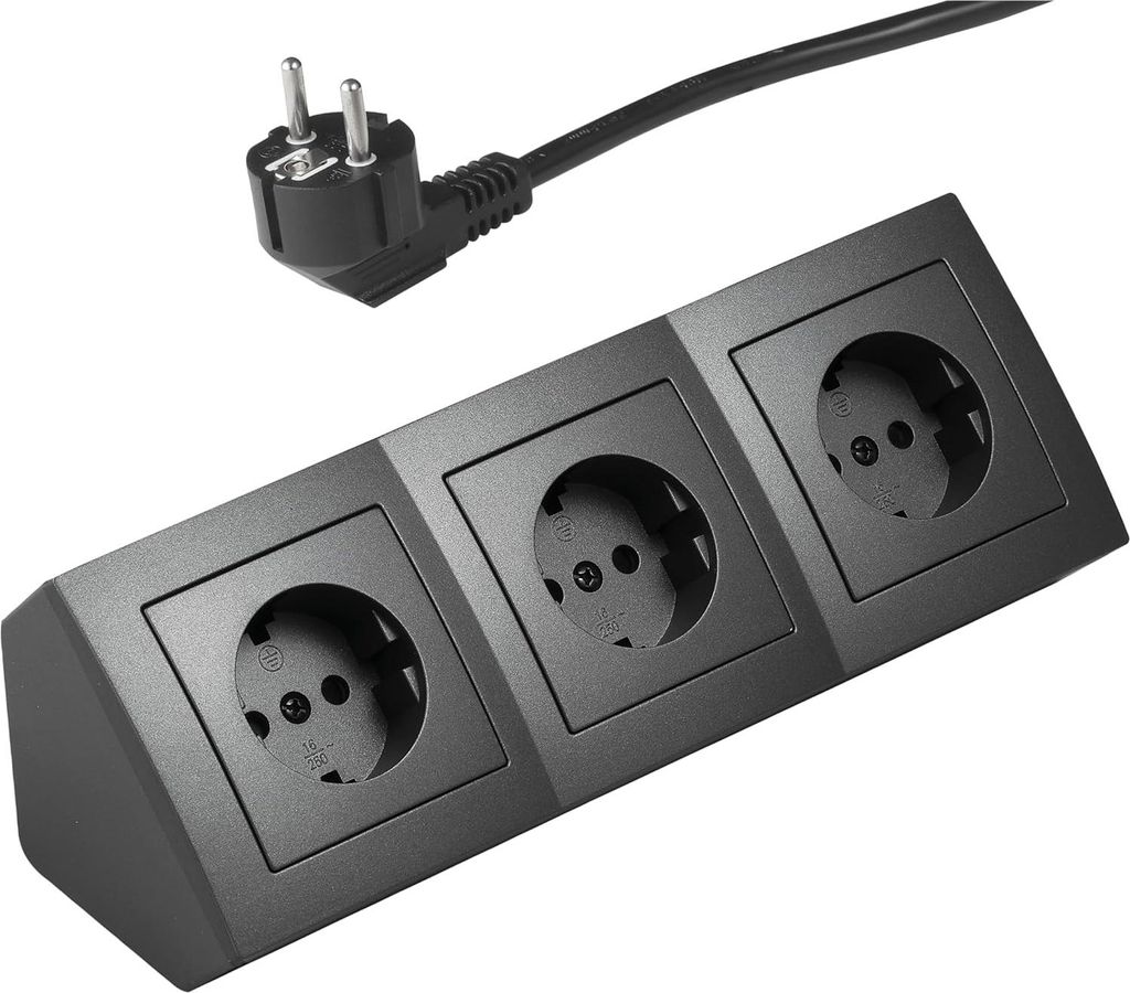 McPower Steckdosenblock Unterbausteckdosen | Flair | Ecksteckdose 3-Fach Steckdosen Schutzkontakt, 2m Kabel mit Stecker, 250V / 16A, Aufbau (anthra...