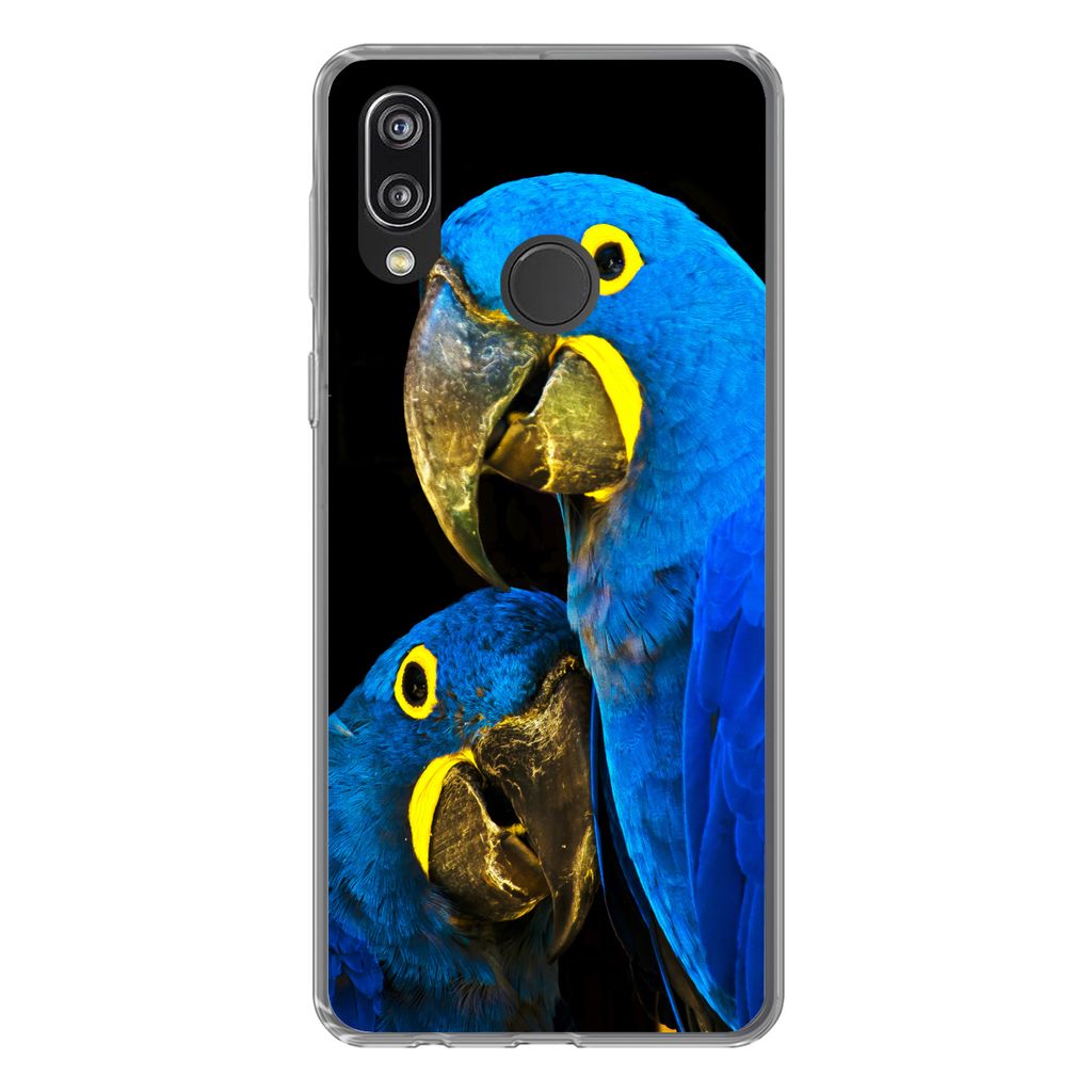 MuchoWow Handyhülle Schutzhülle Hülle für Huawei P20 Lite (2020) Papagei - Vogel - Federn - Blau Silikon Softcase Handy Hülle - Kartenhalter