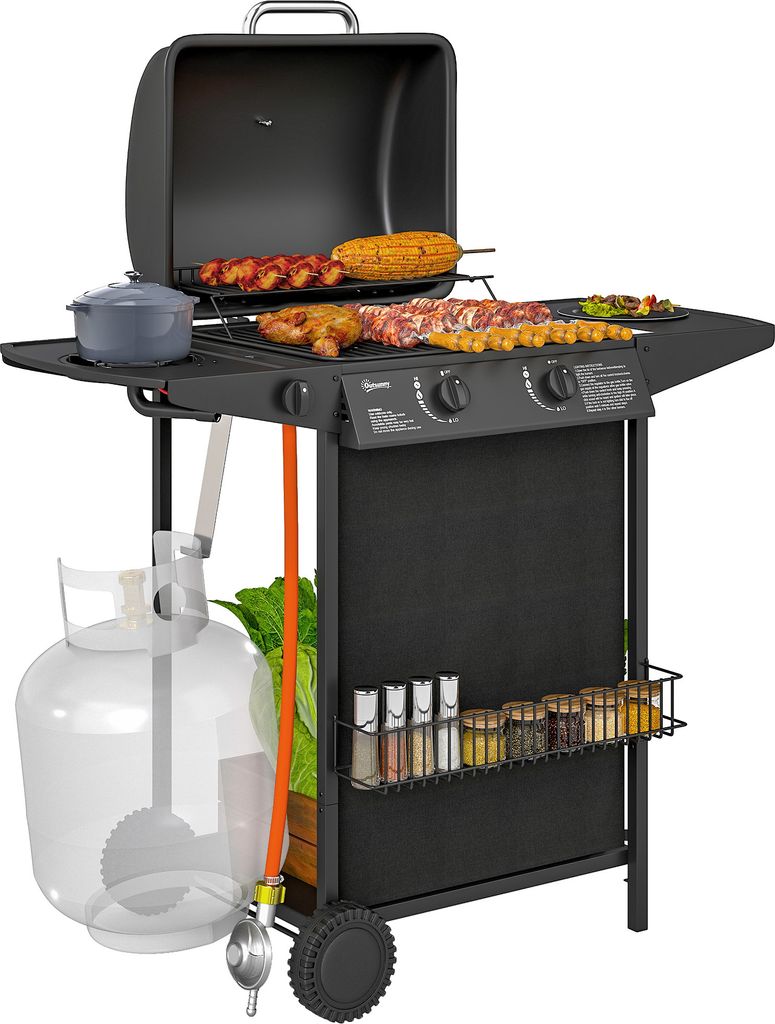 Plynový gril Outsunny 7 KW s grilovacím vozíkem včetně 3 Obrázek produktu 