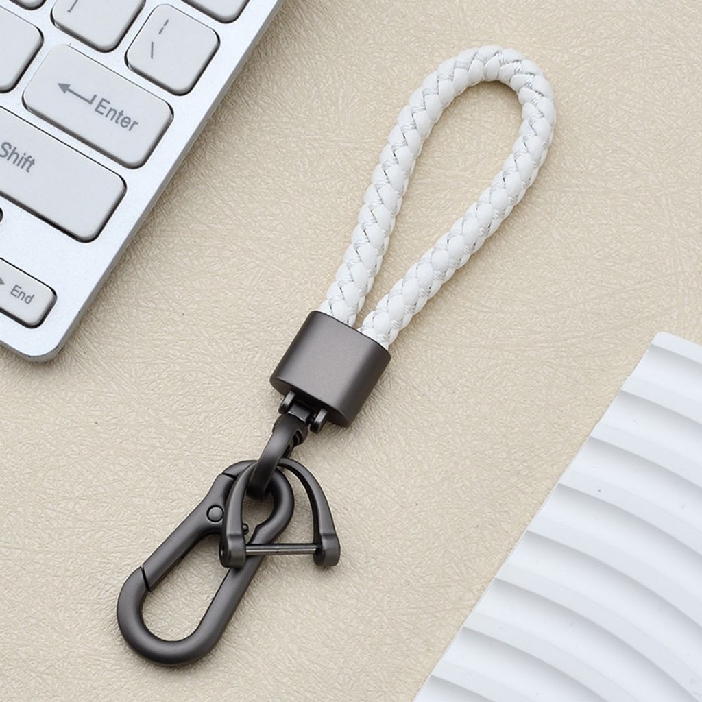 INF Geflochtener Seil-Schlüsselanhänger mit Perlen- und Rotguss-Finish Weiß