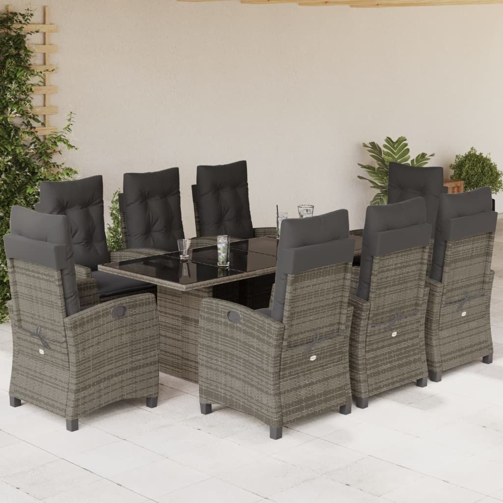 Maison Exclusive - 9-tlg. Garten-Essgruppe mit Kissen Grau Poly Rattan