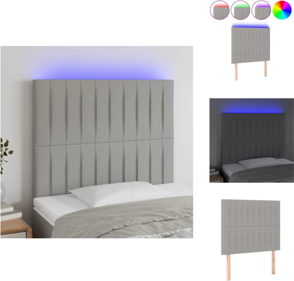 vidaXL LED Kopfteil Hellgrau 100x5x118/128 cm Stoff - Kopf- & Fußenden