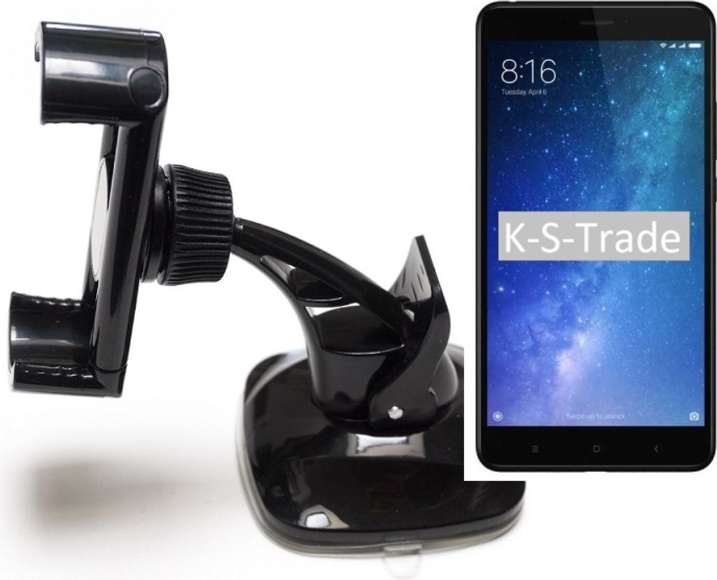 K-S-Trade kompakte Handy-Halterung Windschutzscheibe kompatibel mit Xiaomi Mi Max 3 Armaturenbrett schwarz Autohalterung KFZ Halter Scheiben-Halterung