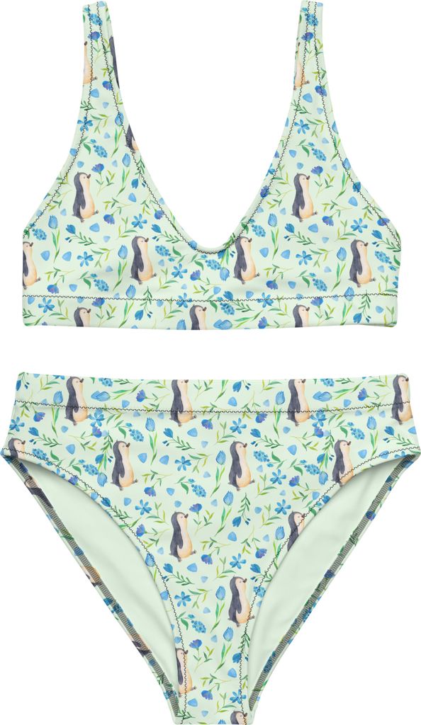 Mr. & Mrs. Panda Bikini Pinguinliebe Design Größe XXL - Weiß - Geschenk, Blaue Blumen, High Waist, Zweiteiler, Bademode, Bikinioberteil, Aquarel...