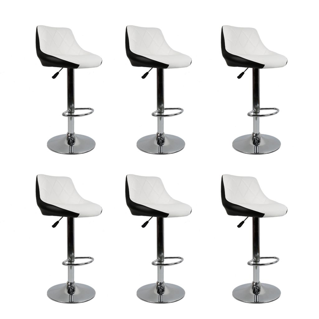 Barhocker 6er Set Drehbare Barstuhl Küchenhocker aus Kunstleder Höhenverstellbar Weiß und Schwarz