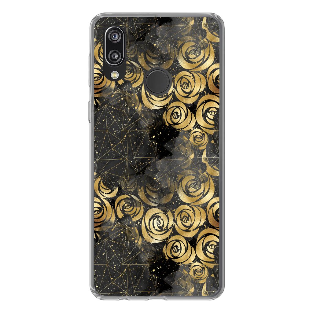 MuchoWow Handyhülle Schutzhülle Hülle für Huawei P20 Lite (2020) Marmor - Gold - Rose - Muster Silikon Softcase Handy Hülle - Kartenhalter