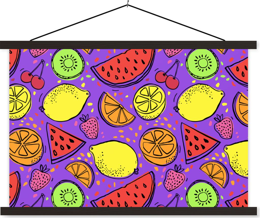 MuchoWow Textilposter Wassermelone - Obst - Lila 60x40 cm mit schwarzem Rahmen - Hölzernes