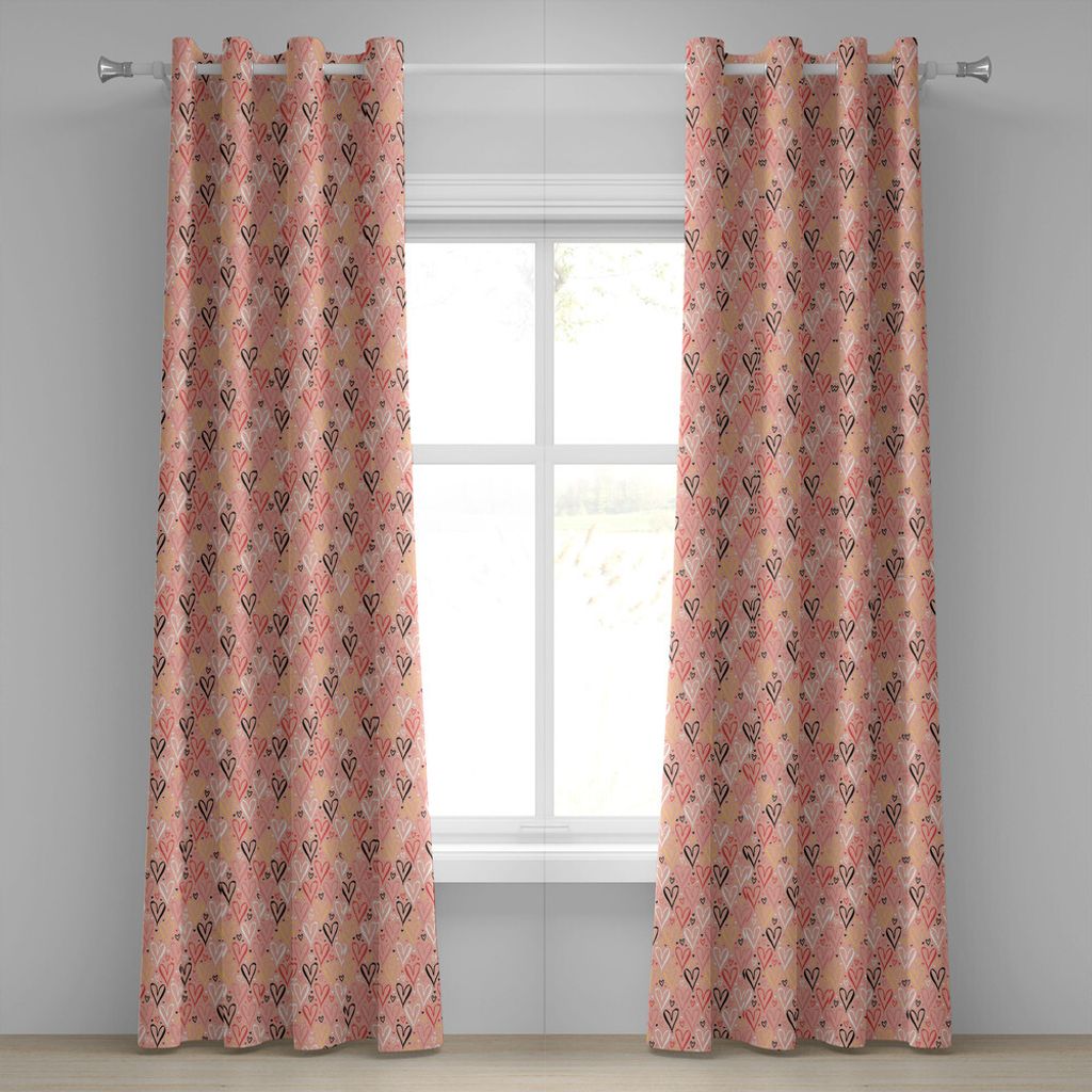 ABAKUHAUS Koralle Ösenvorhang, Gekritzeltes kleines und großes unterschiedliches Größen-Herz formt Liebes-Valentinsgruß-Mutter-Tagesthema, Dek...