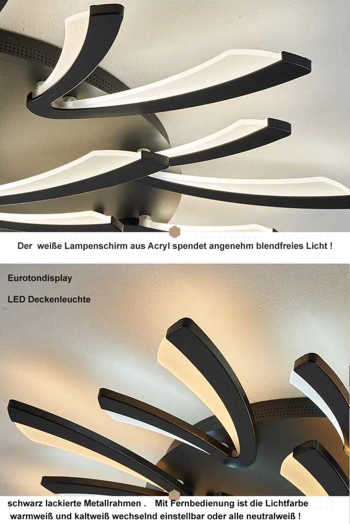 Lampada Soffitto LED 90cm Nera Dimmerabile XW062-9 per Salotto - 3