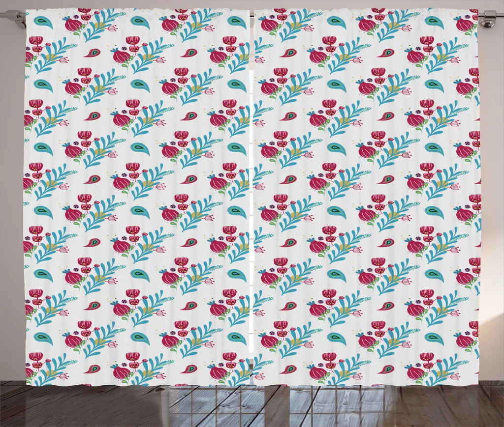ABAKUHAUS Tenda rustica orientale, motivi floreali ispirati al paisley, tende universali per soggiorno con passanti e ganci, 280 x 175 cm, grigio chiaro multicolore