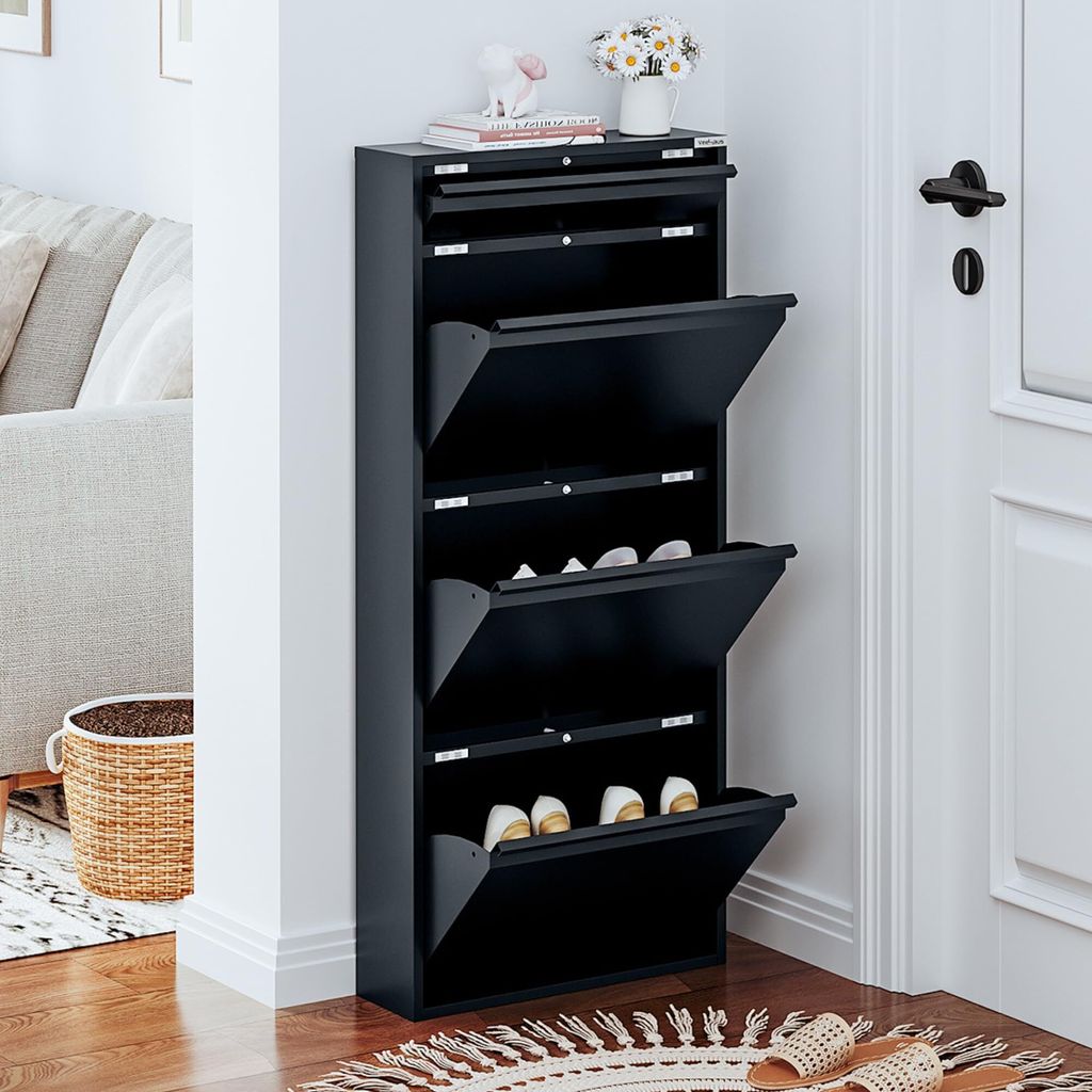 VEEHAUS Schuhregal Schmal Metall Schuhschrank Hoch Schuhkipper mit Magnetische Abdeckung Metall Montiert Schuhschrank Schmal und Wandmontage (Anthr...