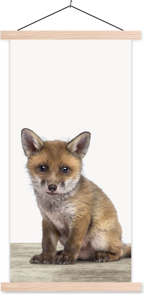 MuchoWow Textilposter Fuchs - Baby-Fuchs - Kinder - Mädchen - Jungen 40x80 cm mit holzfarbenen Rahmen - Wohnzimmer