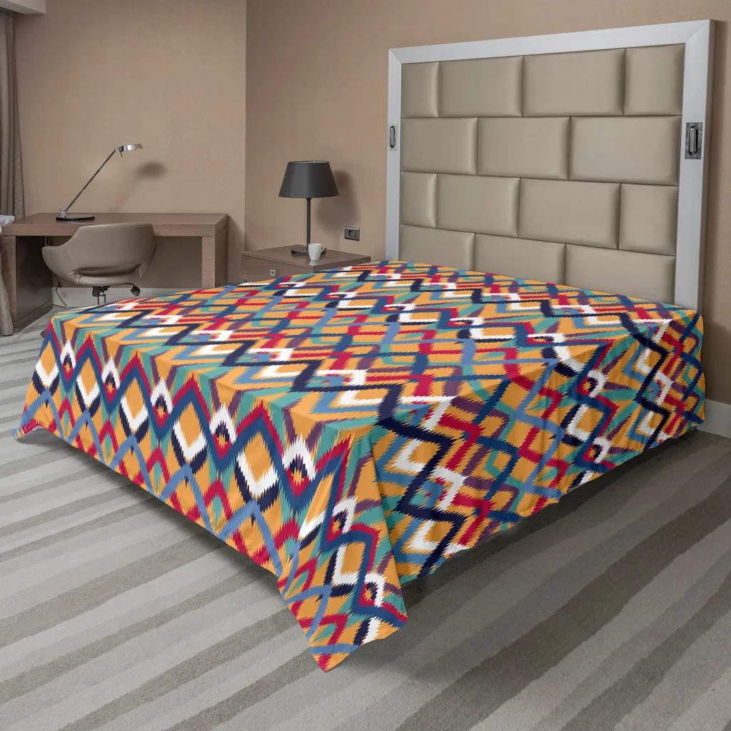 Drap de lit Ikat ABAKUHAUS 260x228 cm, Motif Native Art Rouge et Bleu