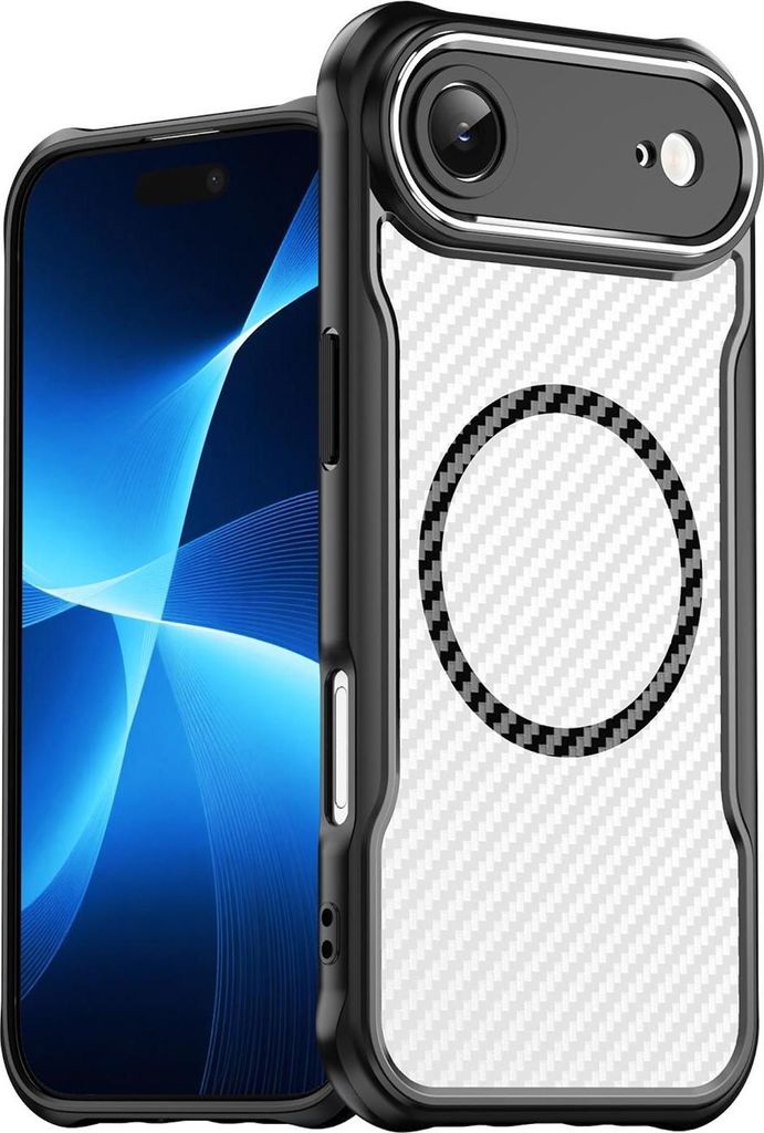 Für Apple iPhone 17 Air Design Carbon Textur MagSafe Translucent Hülle Schwarz