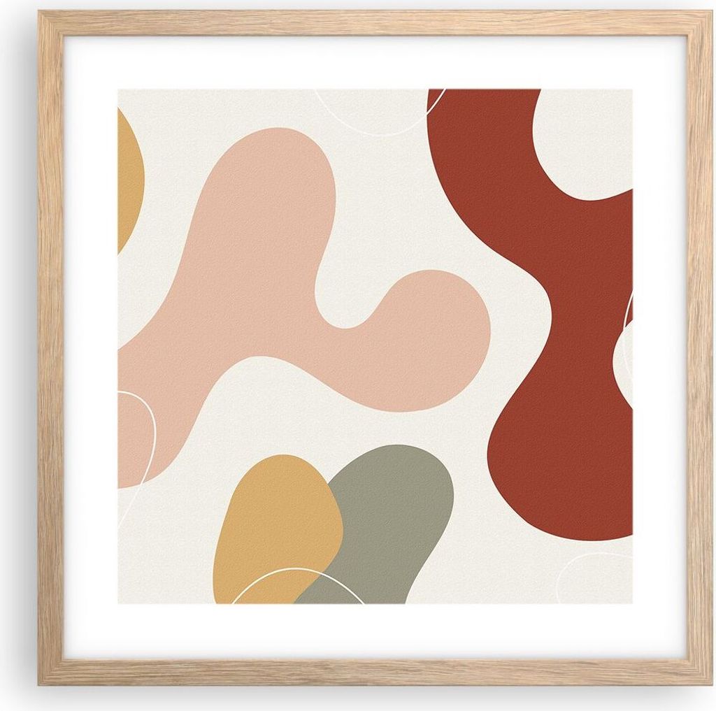 Gerahmtes Poster - Rahmen in heller Eiche - Abstraktion Flecken Modern - 40x40 cm - Wand Bild - Wanddeko - Wandbilder - Kunstposter - Wandposter - ...