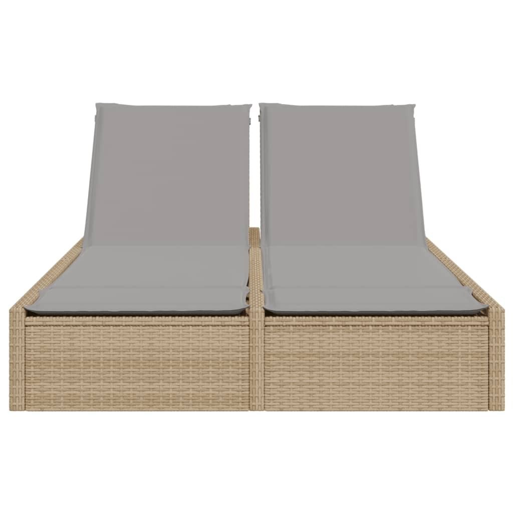 (Robust Möbel)Doppel-Sonnenliege 180kg belastba - HOMMIE - moderne Gartenliege/Gartenmöbel - mit Auflagen Beige Poly Rattan - Gartenliegen German...
