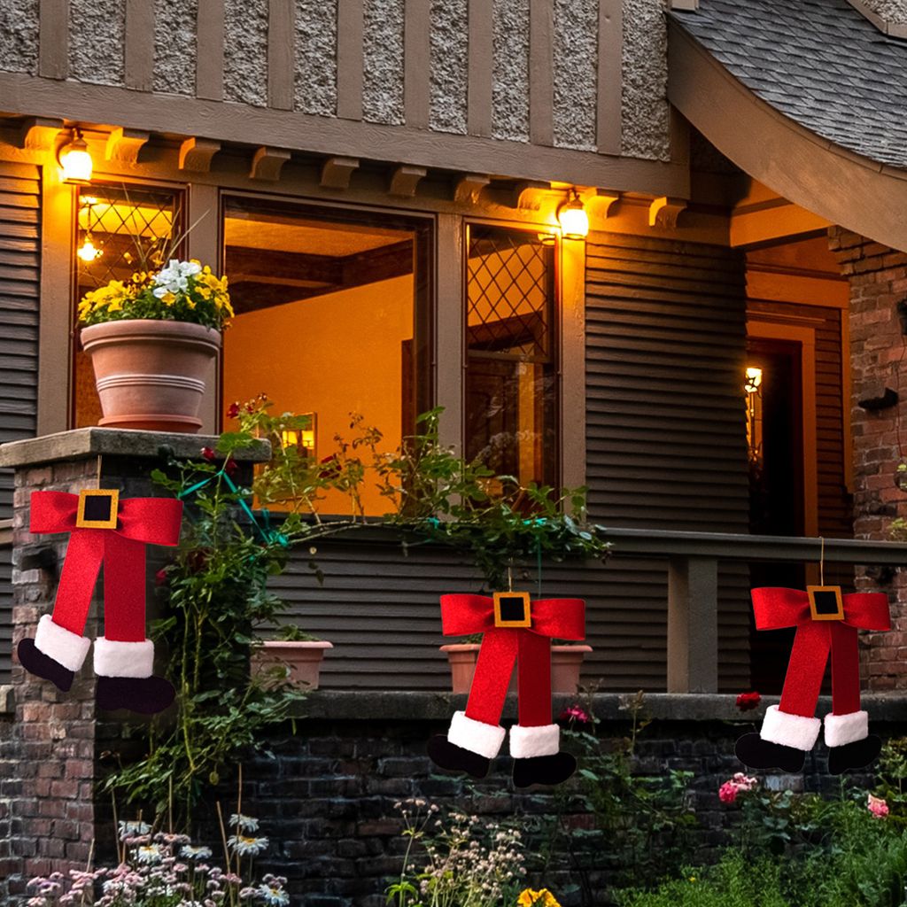 Großer Anhänger mit Weihnachtsmannbeinen und Schleife, Weihnachtsbaum-Anhänger zum Aufhängen, DIY-Dekoration für Haustür, Fenster, Wand, Rot