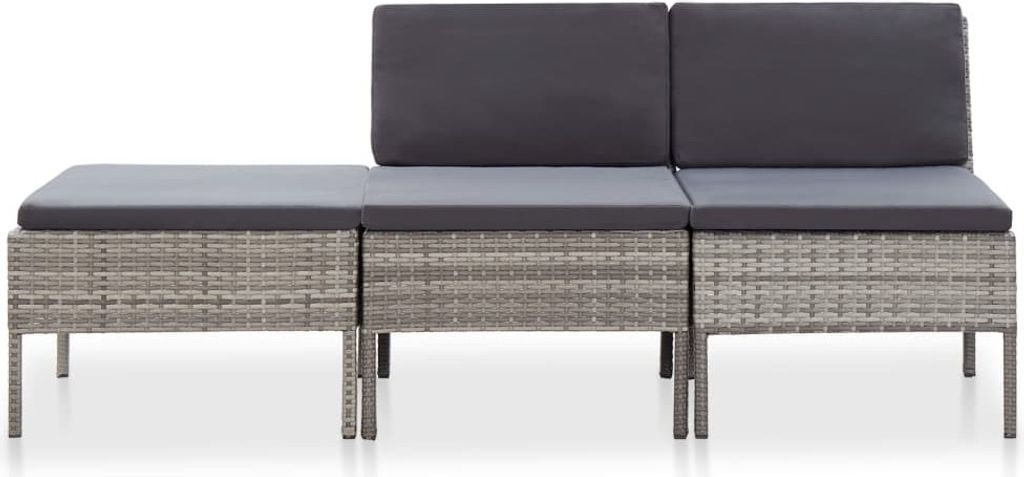 vidaXL 3-tlg. Garten-Lounge-Set mit Auflagen Poly Rattan Produktbild 