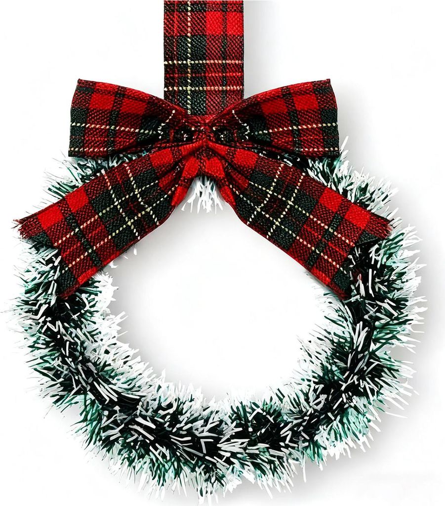 Mini-Weihnachtsschrankkränze (13 cm) – Kleine Küchen-Weihnachtsdekoration mit roter Schleife aus Kunststoff, Rattan und Stoff – Für Fenster,...