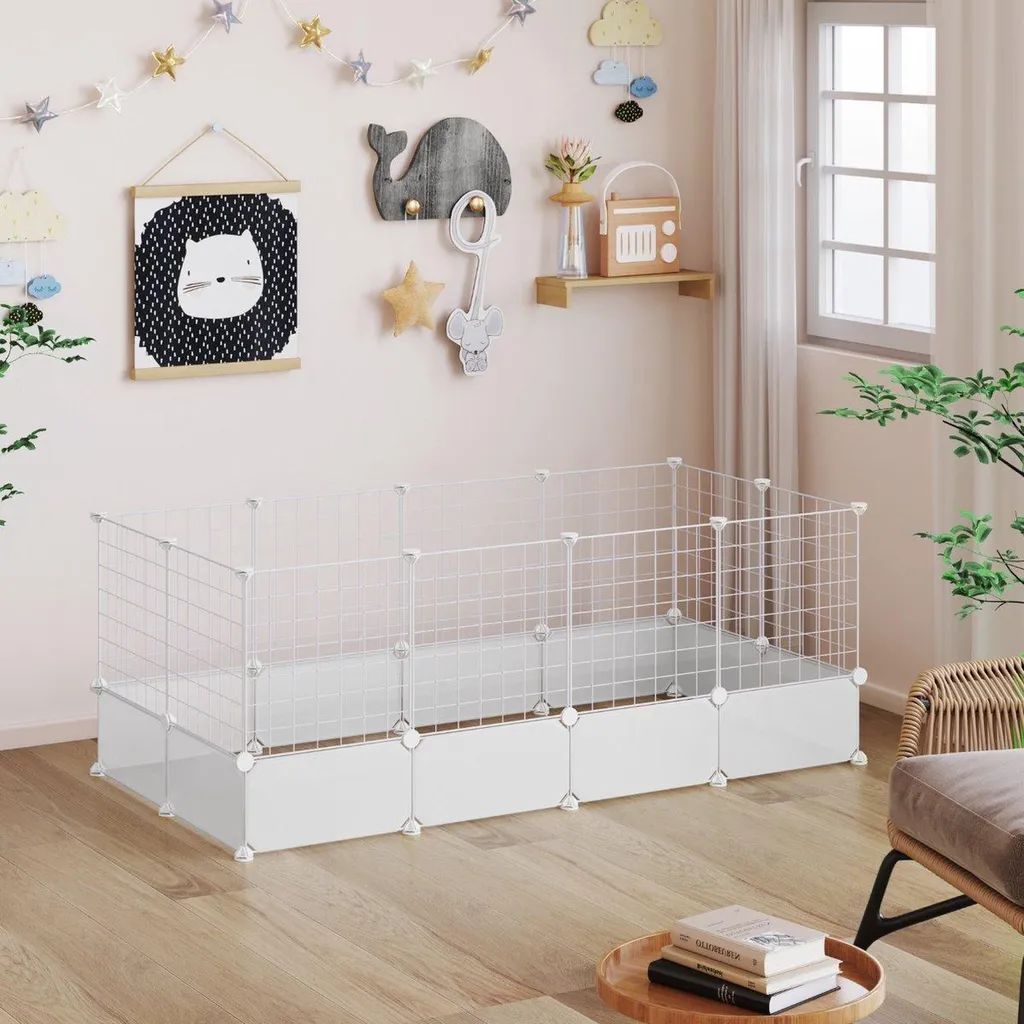 Parc modulable pour petits animaux et chatons blanc en taille XXL