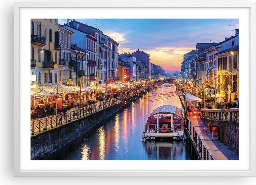Gerahmtes Poster - Weißer Rahmen - Kanal Grande Abend - 70x50 cm - Wand Bild - Wanddeko - Wandbilder - Kunstposter - Wandposter - Bilderrahmen - B...