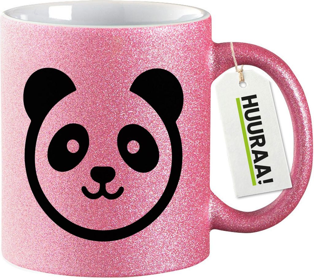 Huuraa Glitzertasse Panda Kopf Silhouette 330ml Pink Keramik Kaffeebecher Geschenkidee