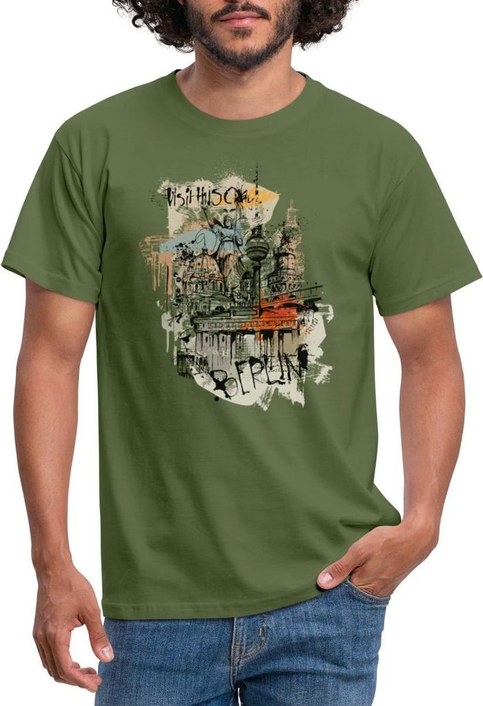 Spreadshirt Berlin Hauptstadt Deutschland Souvenir Graffiti Big City Männer T-Shirt, L, Militärgrün