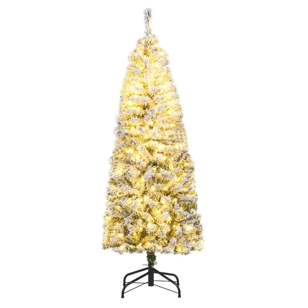 Sapin de Noël Étroit 150 cm avec LED - Arbre de Noël Artificiel Enneigé