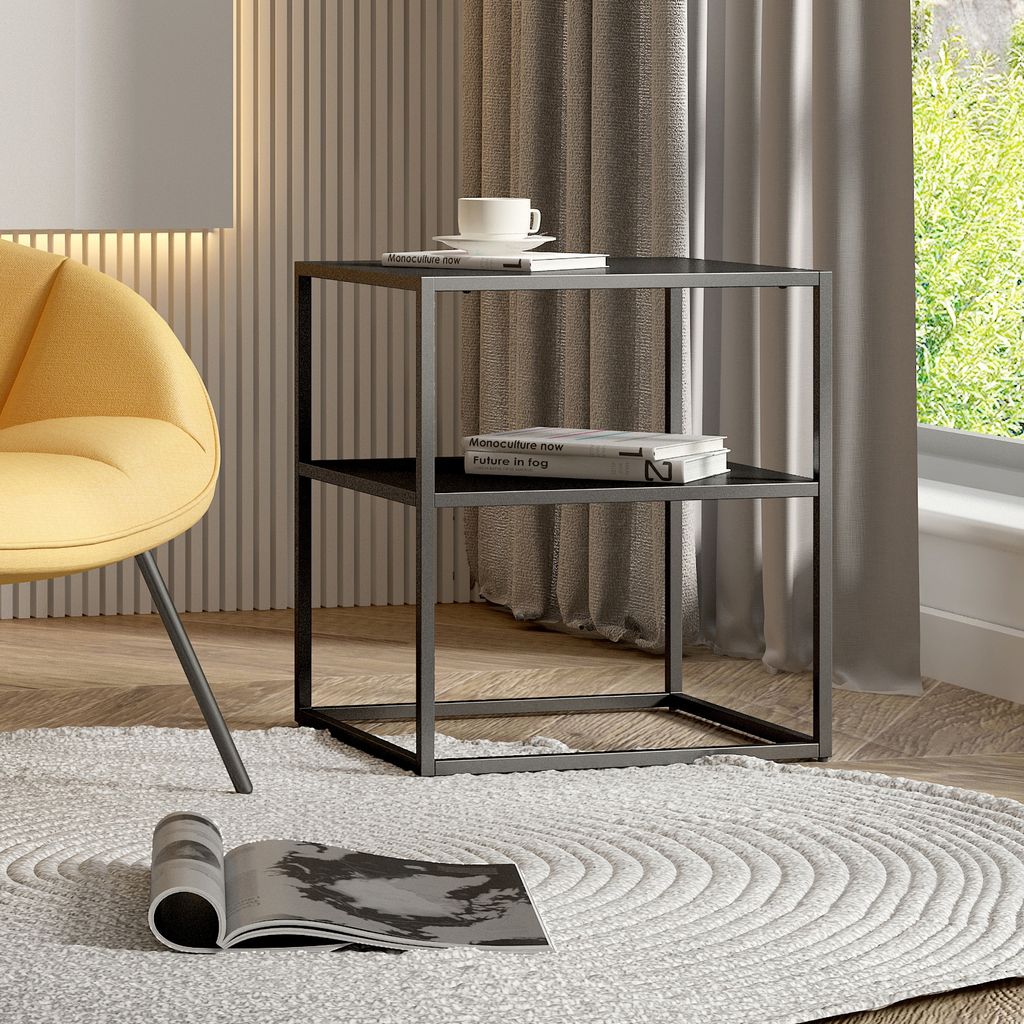 Beistelltisch ’Raahe’ mit Ablage aus Stahl 50 x 45 x 40 cm Schwarz