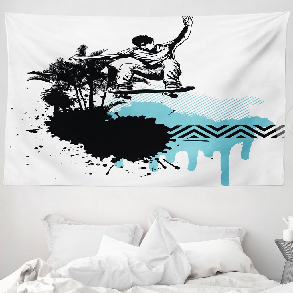 ABAKUHAUS Grunge Wandteppich, Junge Junge Skater Exotic aus Weiches Mikrofaser Stoff Waschbar ohne Verblassen Digitaldruck, 230 x 140 cm, Schwarz B...