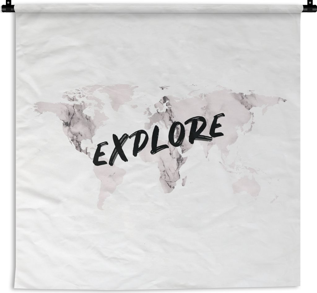 MuchoWow Wandteppich Wandbehang Weltkarte - Text - Marmor 150x150 cm Tapisserie Dekoration Wandtuch - Wohnaccessoires - Modernes