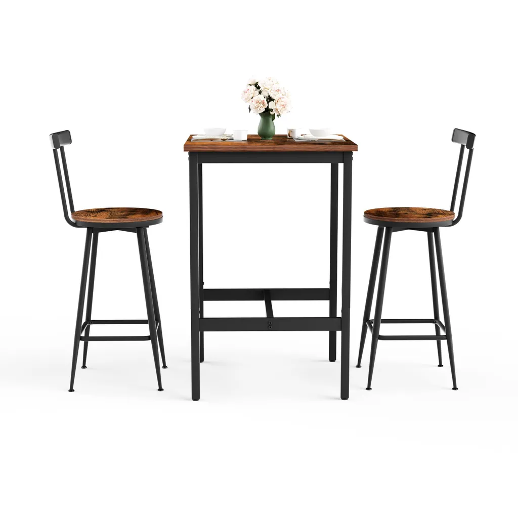 Ensemble Table de Bar et 2 Tabourets Industriels avec Structure en Métal - 7