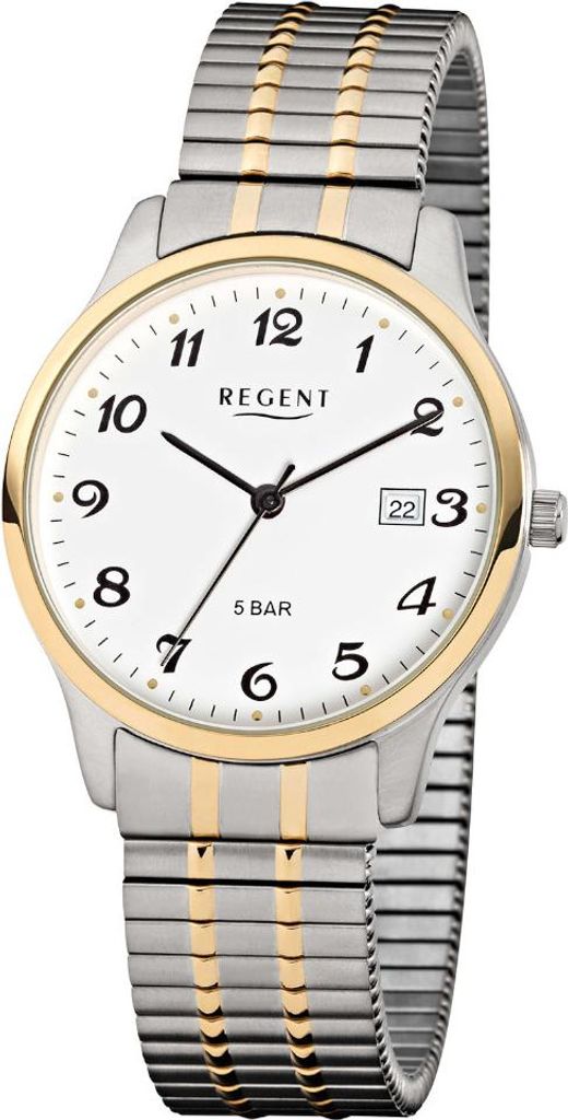 REGENT F-877 Herrenuhr Bicolor 36 mm Weiß Zugband 5 BAR