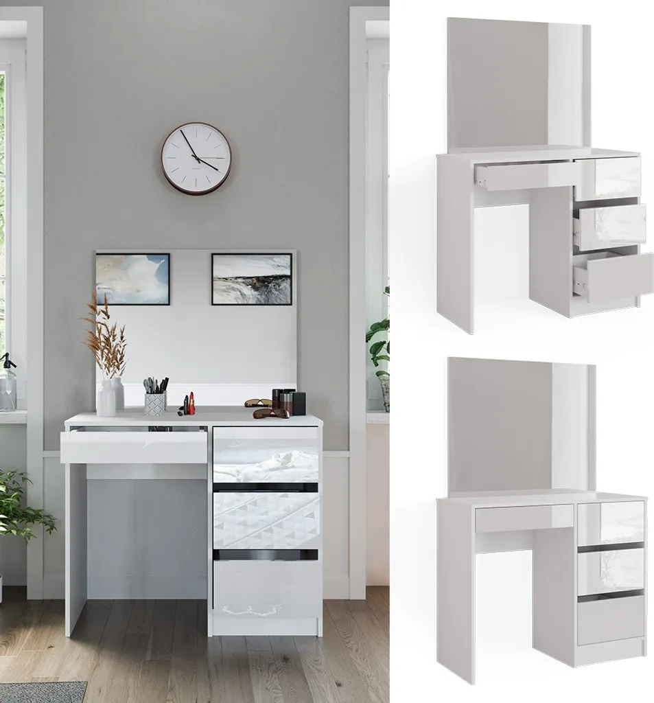 Coiffeuse Moderne Vicco Sherry Blanche 90cm pour Chambre et Dressing