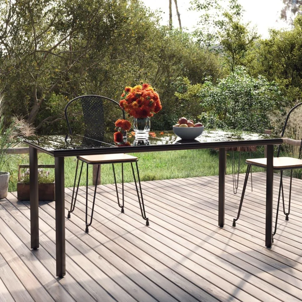Tavolo da Pranzo Esterno vidaXL Nero 160x80 Acciaio e Vetro - 2