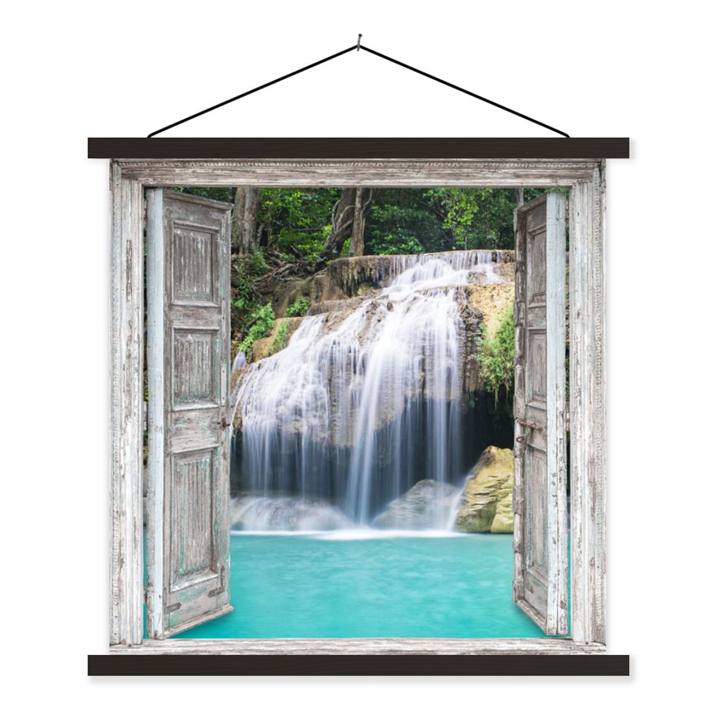MuchoWow Textilposter Aussicht - Wasserfall - Natur - Landschaft 40x40 cm mit schwarzem Rahmen - Fotos