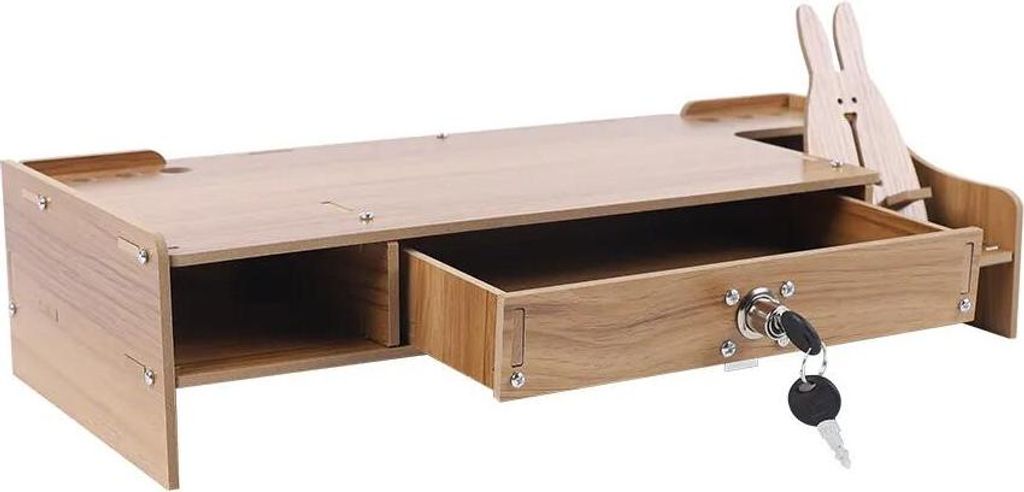 Monitor- und Laptopständer - Bildschirm-Erhöhung mit Schublade - Für 33–61 cm - Schreibtisch-Organizer - Mit Schloss - Größe 48×20×10,5 cm